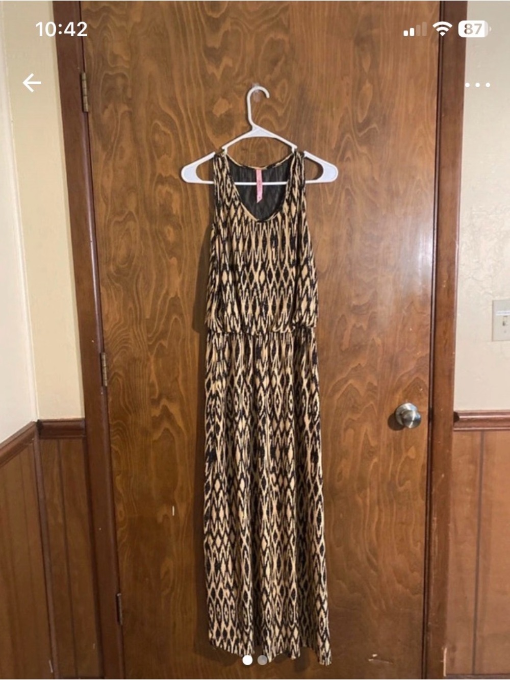 Sleeveless Printed Maxi Dress in Black and Tan Size M